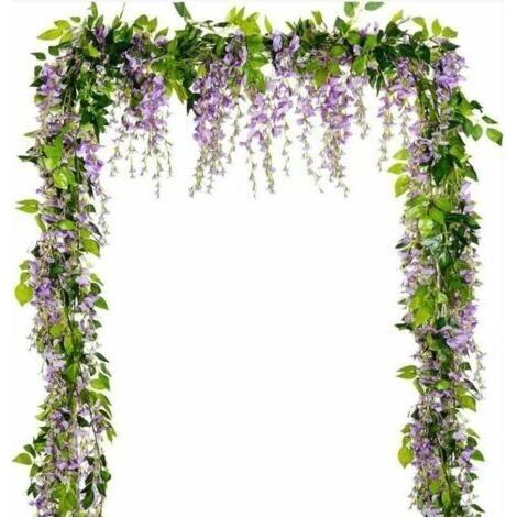 Guirlande de fleurs artificielles de glycine, 5 pièces au total 33 pieds fausse fleur de soie de vigne de glycine (violet clair-5 pièce-Chrom (1/5)