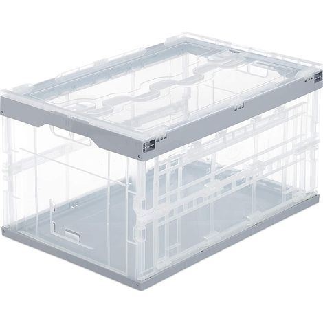 Caja plegable con tapa, caja de almacenamiento de plástico, caja de transporte, 60 litros, gris 1300004802