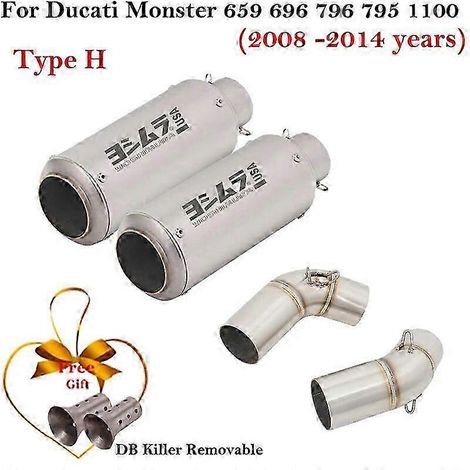 Silenciador De Fibra De Carbono Para Motocicleta, Tubo De Enlace De Escape Para Ducati Monster 659, 696, 795, 1100, Hypermotard 796, 2008-2014, Db Kil( Type H) (1/5)