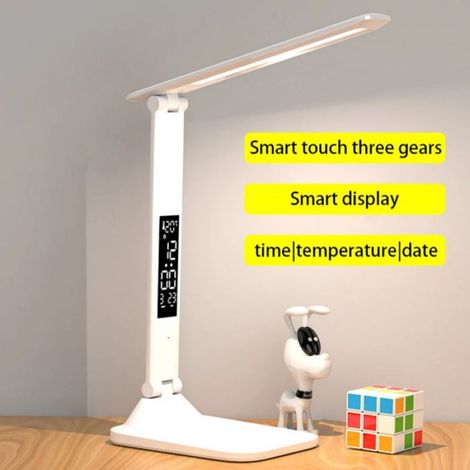 Lampe de Table LED Pliable, Rechargeable par USB, avec Réveil, Veilleuse à Intensité Réglable, pour Bureau, Étude, Lecture (1/4)
