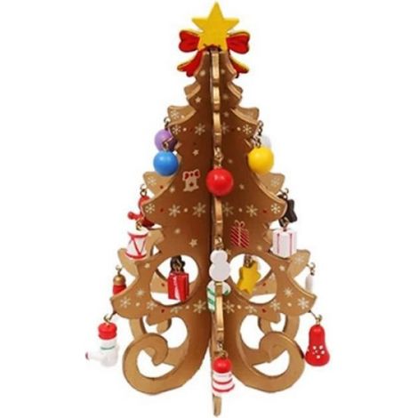 Arbre De Noël 3D - Bois Naturel Doré - 19 Cm - Décoration Intérieure Festive - 1 Pièce (1/4)