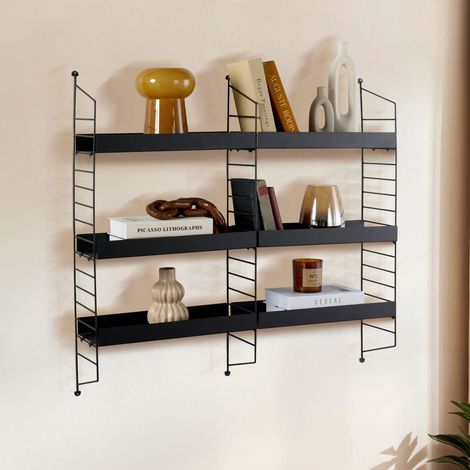 Étagère murale design 3 niveaux 98x21x100 cm en métal noir - SEMA