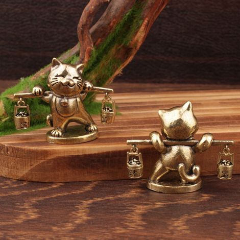 Lucky Cat - 2 Pouces - Laiton - Décoration Feng Shui Pour Étagère Et Meuble - Figurine Miniature - 1 Pièce (1/5)