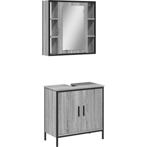 Maison Exclusive - 2-tlg. Badmöbel-Set Grau Sonoma Holzwerkstoff
