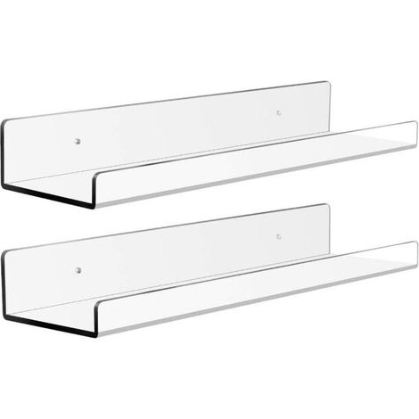 Lot de 2 étagères flottantes en Acrylique，Étagères flottantes Transparentes Invisibles de 38,1 cm-Rebord de Salle de Bain et Petit présentoir de Jouets, 5 mm d'épaisseur (1/5)