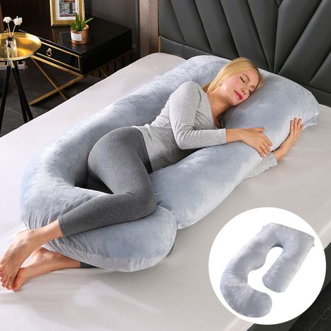 Coussin de maternité avec soutien lombaire amovible et coussin d'allaitement pour dormir sur le côté, 65 x 90 x 175 cm, gris clair-AquaForge (1/4)