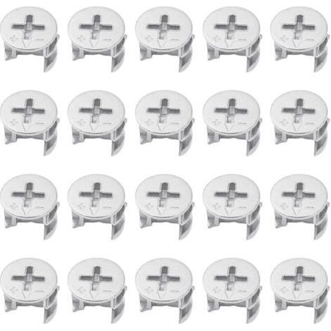 Lot de 20 serrures à cames pour connecteurs de meubles, écrous excentriques, écrous à cames, vis de fixation pour plaques, convient pour les planches en bois d'une épaisseur de 10/16/18 mm (1/4)