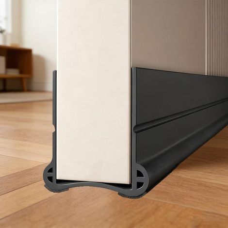 Türdichtung für 93 cm Türen, Silikon-Türdichtung, selbstklebend zur Energieeinsparung, frei zuschneidbar, Zugluftstopper zur Schalldämmung (schwarz) (1/2)