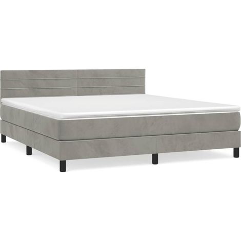 Lit à sommier tapissier et matelas Gris clair 160x200 Velours 2 (1/5)
