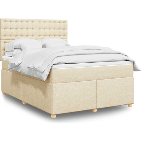 vidaXL Sommier à lattes de lit avec matelas Crème 140x190 cm Tissu (1/5)