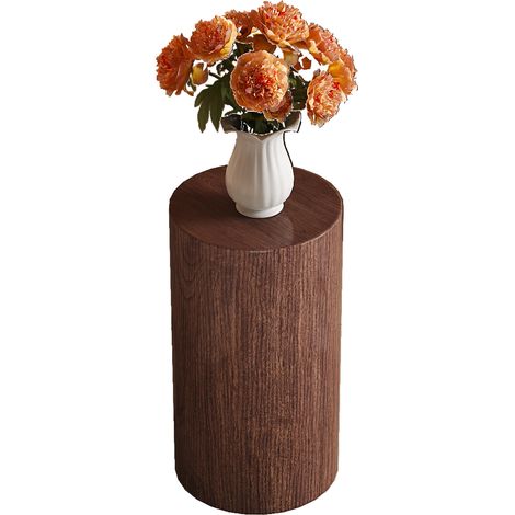 Mesa auxiliar redonda de MDF color nogal, 30 x 55 cm, diseño moderno (1/5)