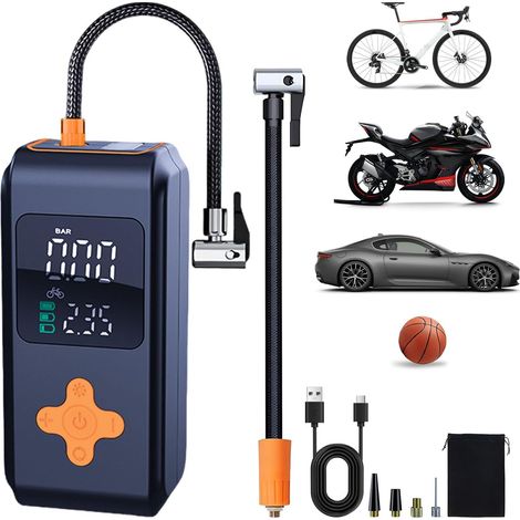 Gonfleur Pneus Voiture, Compresseur à Air Portatif 12 V CC, Voiture De 150 psi et Lumière LED Numérique, Pneu a Electrique Rechargeable USB-C, pour Vélo, Moto - (1/5)