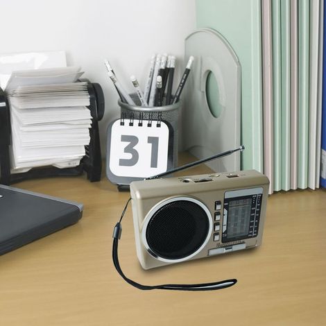 Radio vintage FM rechargeable par USB avec prise USB/slot carte et antenne retro, modèle Gold pour seniors - design retro élégant (1/5)