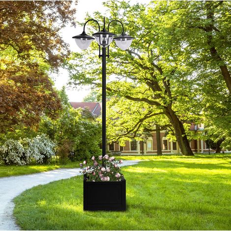 CHICFURN Farol solar exterior de 3 cabezales 60x55x189 cm de plástico negro IP44 (1/5)