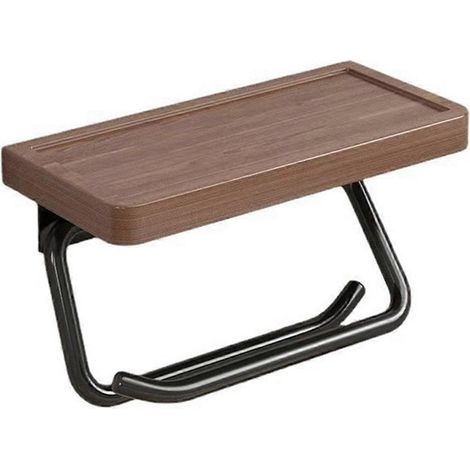 Porte-papier double avec étagère, support mural en bois pour WC concave (1/5)