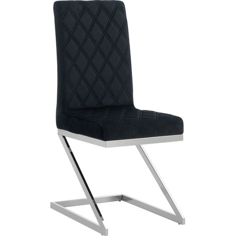 Lot 2 Chaises Salle à Manger Cocomat Velours Noir Pieds Chrome (1/4)