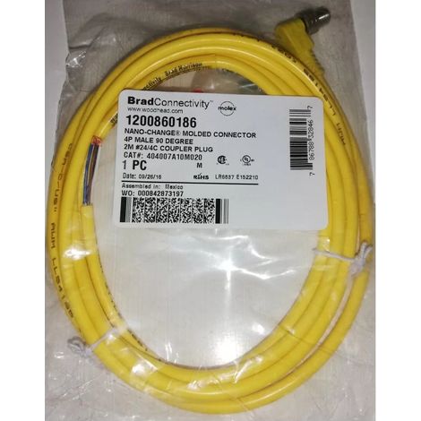 Molex 1200860186 Cordon Nano-Change (M8) à extrémité simple - 4P m‚le (90 °) l2,0m(6.56 ')