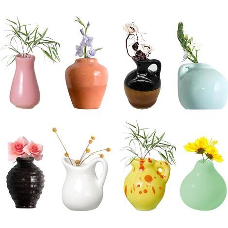 Lot de 8 mini aimants en forme de vases en céramique, pour réfrigérateur, jolis mini vases à bourgeons magnétiques, aimants de réfrigérateur style 3D, aimants amusants en forme de plantes 3D, accessoi (1/5)