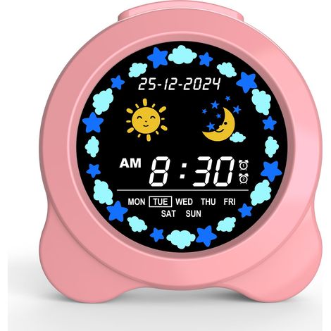 Réveil Enfant LED Soleil & Lune avec Jour Date, Formateur de Sommeil Veilleuse Sons Apaisants, Cadeau Anniversaire Garçons Filles (1/5)