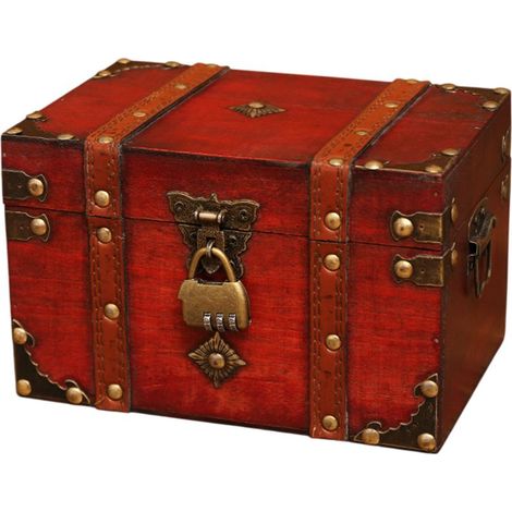 Boîte de rangement rétro en bois avec serrure, boîte de rangement pour la maison, boîte en bois, ornements décoratifs (1/5)