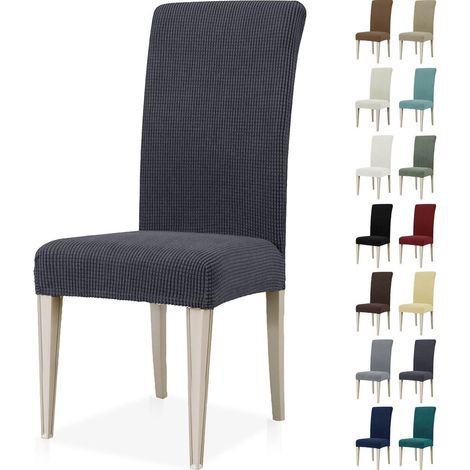 Housses de chaise extensibles 4 pièces, lavables, universelles, pour salle à manger, mariage, hôtel, gris (1/5)