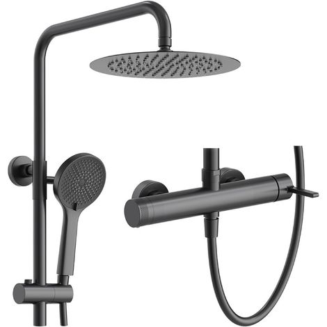 Columna Ducha Termostatico Duich Negro, cartucho cerámico, material inoxidable AISI 304, grifería de baño moderna