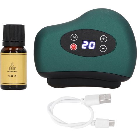 Rouleau de massage facial électronique en pierre, aiguille méridienne chauffante vibrante, outil de massage du cou, 12 vitesses, vert foncé (1/5)