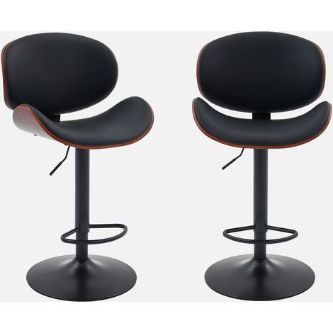 Set di 2 sgabelli da bar regolabile decorazione legno curvato e similpelle, 62/83cm