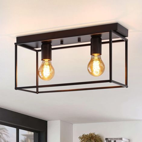 GBLY Deckenleuchte E27 Deckenlampe Retro - Schwarz industrial Flurlampe für Schlafzimmer Wohnzimmer Vintage Lampe aus Metall 2 stück Flammig Deckenbeleuchtung für Küche max. 25W - Ohne Leuchtmittel