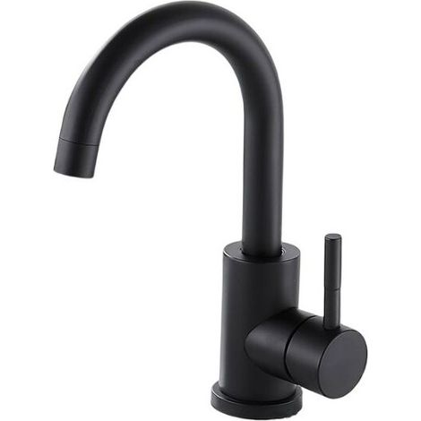 Robinet de cuisine pivotant à 360° pour petites cuisines, robinet pour cuisine ou salle de bain, robinet de cuisine avec bec haut, noir mat (1/5)