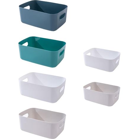 Paniers et Boîtes de Rangement, Lot de 6 Boites de Rangement Plastique Petit Paniers avec Poignée pour Étagères, Cuisine, Bureau