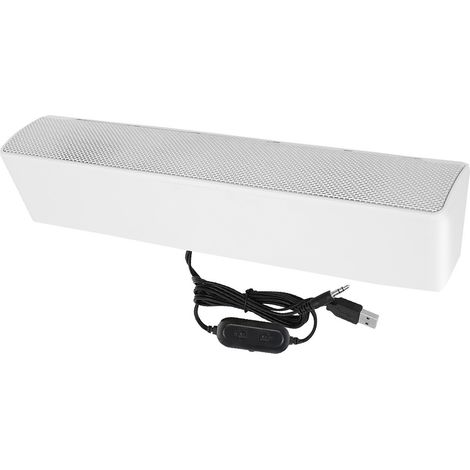 Barre de son stéréo filaire USB avec lecteur de musique, basses et son surround, entrée 3,5 mm pour PC et téléphones portables (blanche) (1/5)