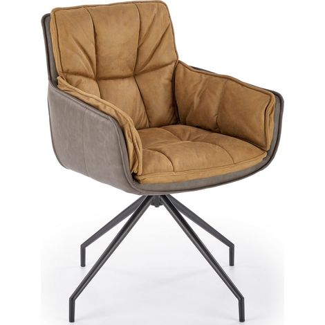 Chaise bi matière eco-cuir gris et tissu marron Doe (1/5)