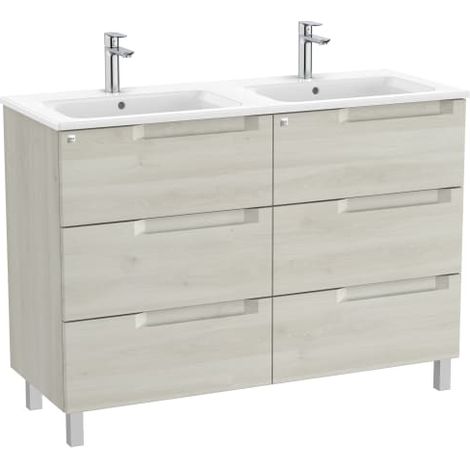 MUEBLE DOBLE 1200MM ALEYDA CON PATAS 3 CAJONES + LAVABO BLANCO MADERA