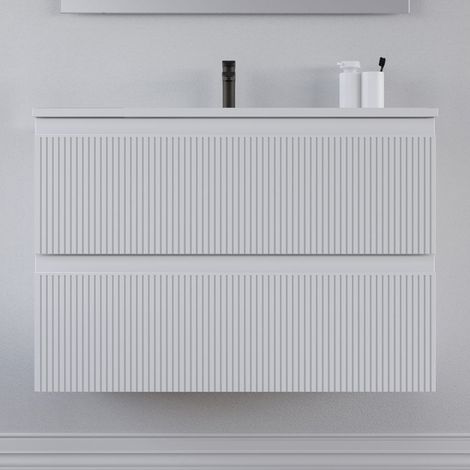 Meuble sous vasque seul, 2 tiroirs, 70cm, pour simple vasque - blanc mat - RIBERA