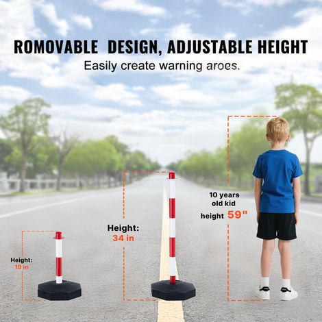 Lot de 4 balises routières réglablesPP rouge blanc, borne délimit. remplissable chaîne 2,44 m, voirie chantier parking sécurité (1/5)