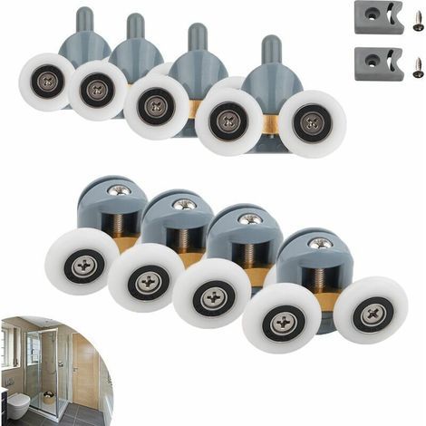 [JAMAIS UTILISÉ] 8Pcs Galet Ajustables Dual Rouleau Roulette Roue/Coureurs/Poulies/Guides Porte Douche Salle de Bain Pièces De Rechange (Double Wheel)23mm (1/4)
