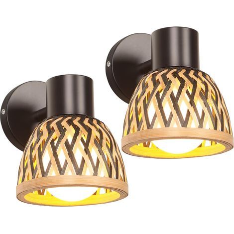 Set of 2 Metal and Bamboo E27 Wall Lights, 180° Adjustable, for Living Room and Kitchen (1/5)