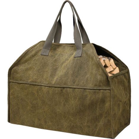 Sac fourre-tout en toile épaisse pour bois de chauffage, sac à outils portable de grande capacité, stockage et organisation du bois de chauffage en plein air (57 x 24 x 46) (1/4)