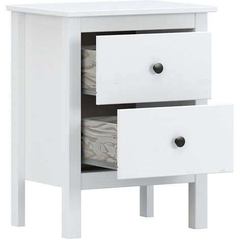 Table de chevet table de nuit à 2 tiroirs en Bois massif Couleur Blanc - Longueur 48 x Hauteur 60 x Profondeur 36 cm (1/2)