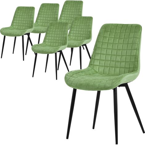 ML-Design Set di 6 Sedie per Sala da Pranzo Verde Salvia Seduta in Velluto con Gambe in Metallo Nero Sedie da Cucina con Schienale Poltroncina da Soggiorno Poltrone Imbottite per Ufficio