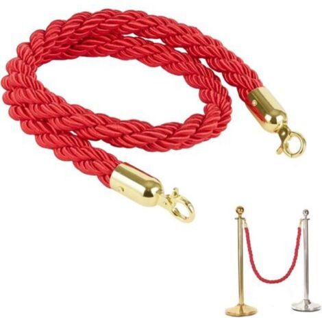 Corde de Guidage Corde de Barrière Cordon Séparation Diviseur de Files d'Attente Corde pour Système de Guidage avec Or Crochets 1.5m Rouge pour Hôtel Cinema Publics Contrôle des Foules (1/5)