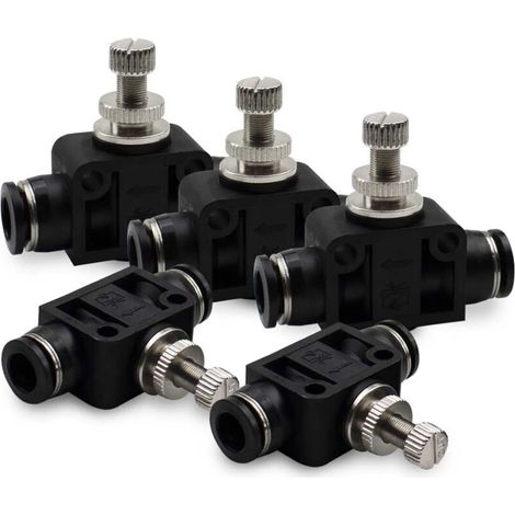 5 Pcs 6mm Vanne de régulation du débit d'air à diamètre extérieur du tube, PSA-06 Contrôle de vitesse Union Pneumatic Contrôleur de débit (1/4)