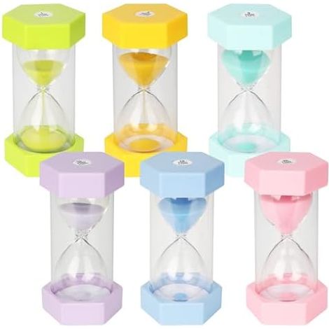 6 Couleurs Minuteur Sablier,Sablier Colore kit,1/3/5/10/15/30 Minutes,Minuterie de Couleur,Adaptée à la Cuisine, à La Maison, à la Vie des Enfants, Minuterie de Jeu (1/5)