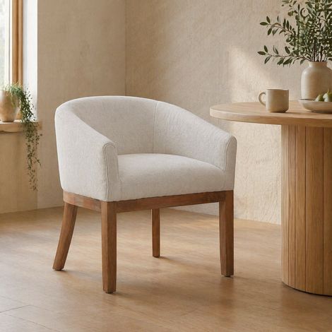 Chaise salle manger avec accoudoirs chenille beige OKMYHOME (1/5)