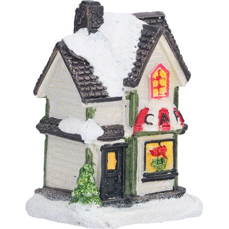 Maison de village de Noël illuminée en résine LED, fonctionnant sur piles (1/5)