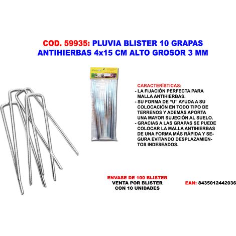 Blister de 10 agrafes Pluvia galvanisées pour grillage anti-mauvaises herbes 4x15cm épaisseur 3mm