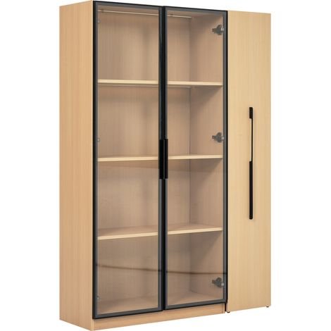 Credenza multifunzione in MDF effetto rovere con vetrina in vetro e LED 110,5 x 35 x 160 cm (1/5)