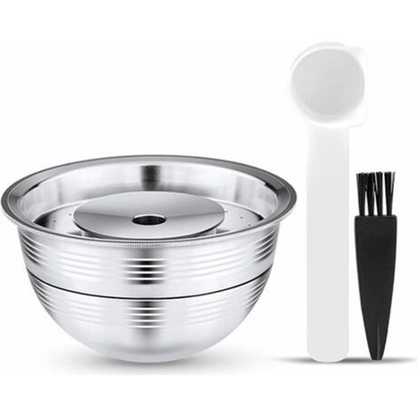 Capsule de café rechargeable en acier inoxydable, réutilisable, avec cuillère et brosse de nettoyage (1/5)
