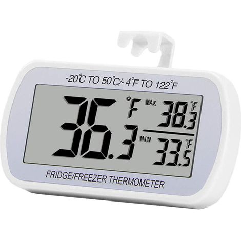 Digitales Thermometer für Kühlschrank und Gefrierschrank – Großes, wasserdichtes LCD-Display mit Min/Max-Speicherfunktion, Weiß
